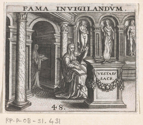 Vestal virgins at an altar to the goddess Vesta, Theodor de Bry, 1596 Canvas Print