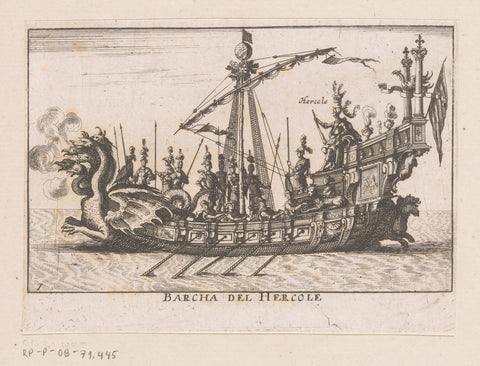 Ship with Hercules on the stern, anonymous, c. 1635 Canvas Print