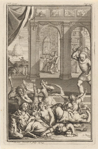 Figures with a whip driven together, Jacob Folkema, 1723 Canvas Print