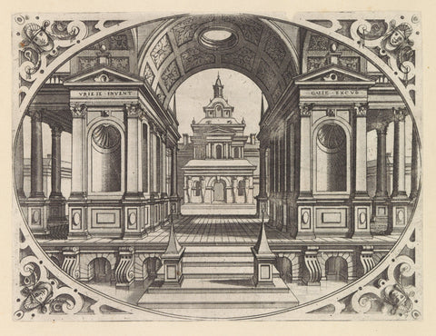 Portal with barrel vault and in the background a city gate, Johannes or Lucas van Doetechum, after 1601 Canvas Print