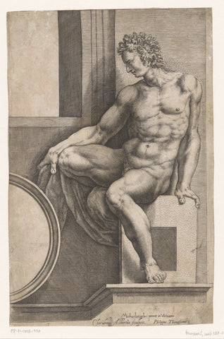 Seated Nude from the Sistine Chapel, Cherubino Alberti, Philippe Thomassin, 1585 - 1622 Canvas Print