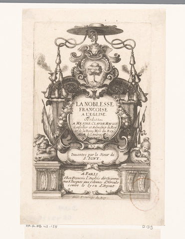 Title print with cartouche, cardinal's hat and the coat of arms of Claude Maugis, Abraham Bosse, c. 1638 - c. 1639 Canvas Print