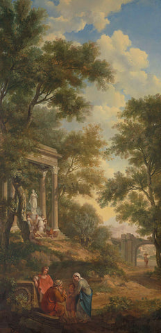 Arcadian landscape with a temple on the left and a seated old man in the foreground, Jurriaan Andriessen, 1771 Canvas Print