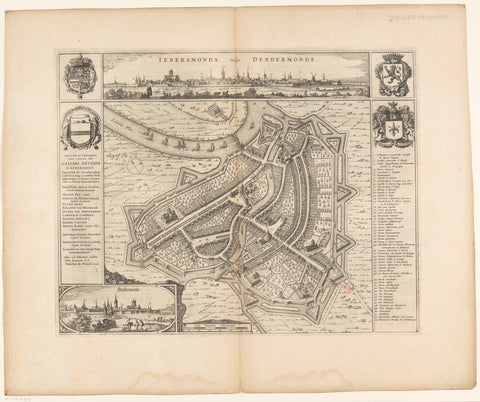 Map of Dendermonde with two cityscapes, anonymous, 1652 Canvas Print