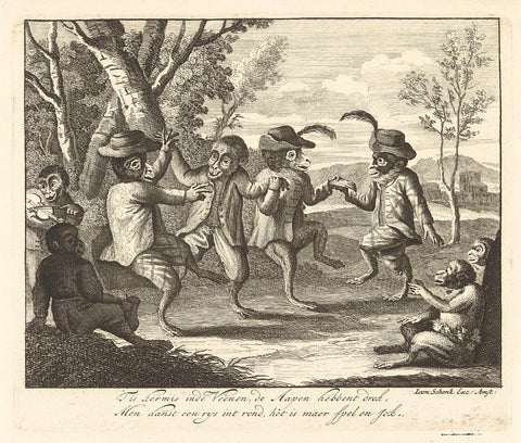 Dancing Monkeys, Leonard Schenk (possibly), 1720 Canvas Print