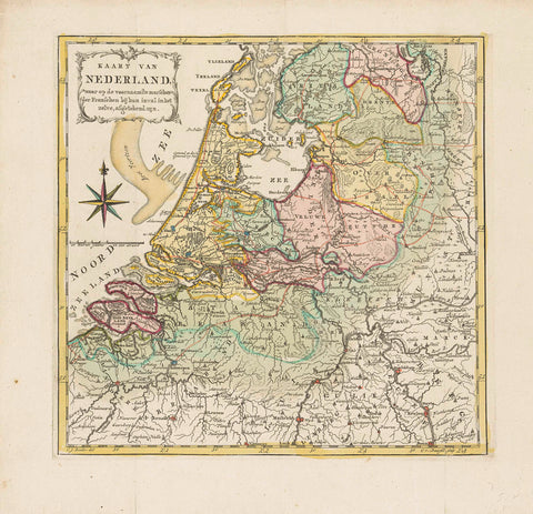 Map of the Netherlands with the march routes of the French army, 1792, Cornelis van Baarsel, 1792 Canvas Print