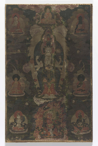 Tangka with a performance of the Elfhoofdige Avalokiteshvara., anonymous, 1800 - 1900 Canvas Print