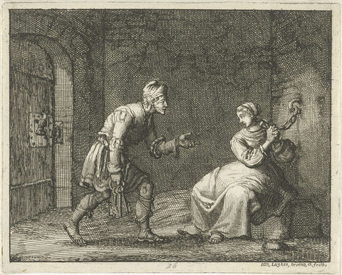 Felicitas in prison with the jailer, Jan Luyken, 1685 Canvas Print