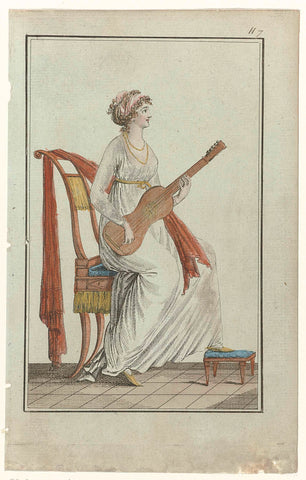 Tableau Général du Goût, An 7, No. 7 (23 okt. 1798): Jeune femme pinçant de la guitarre, Laurent Guyot (possibly), 1798 Canvas Print