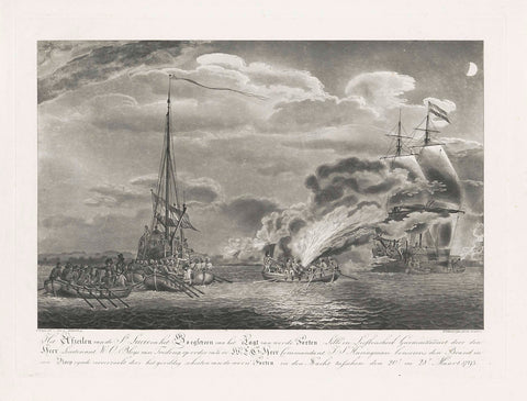 Sailing off the captured French gunboat Ste. Lucie, 1793, Robert Pollard (I), 1793 Canvas Print