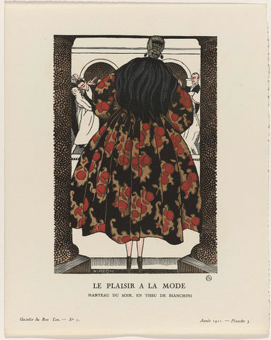 Gazette du Bon Ton, 1921 - No. 1, Pl. 3: Le plaisir a la mode / Manteau du soir, in fabric by Bianchini, Fernand Siméon, 1921 Canvas Print