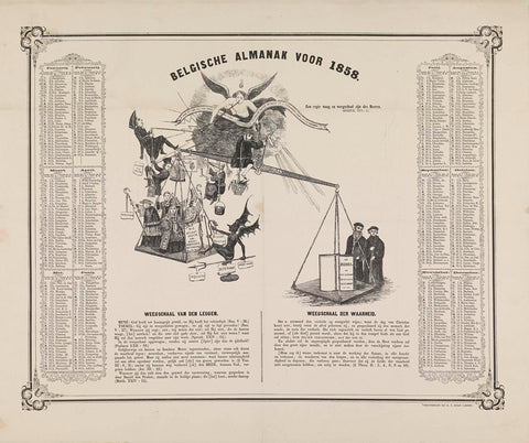 Belgian Almanac before 1858, anonymous, 1857 - 1858 Canvas Print