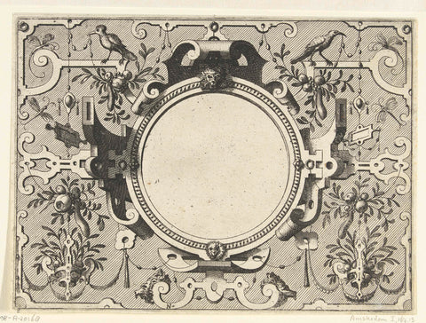 Round cartouche surrounded by scrollwork with garlands and bunches of fruit, Johannes or Lucas van Doetechum, c. 1555 - c. 1560 Canvas Print