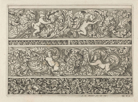 Three friezes with leaf vines, Anthonie de Winter, 1696 Canvas Print