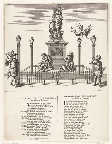 Spotprent op het monument opgericht ter ere van Lodewijk XIV op de Place des Victoires in Parijs in 1685, anonymous, 1701 - 1713 Canvas Print