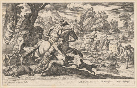 Hunting wild boars, Antonio Tempesta, 1600 - 1620 Canvas Print