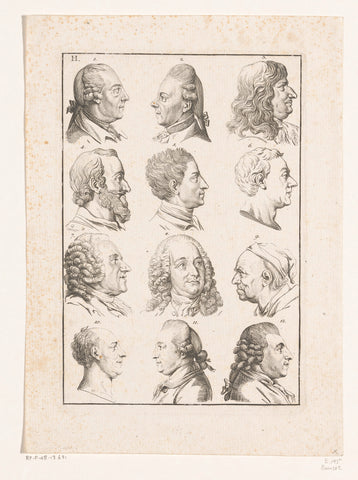 Twelve heads of men, Daniel Nikolaus Chodowiecki, 1775 Canvas Print