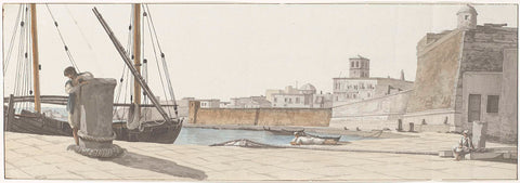 View of the port of Bari with cobbled quay, Louis Ducros, 1778 Canvas Print