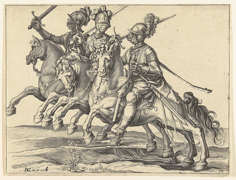 Three riders with raised swords, turned to the right, Jacob de Gheyn (II) (workshop of), 1640 Canvas Print