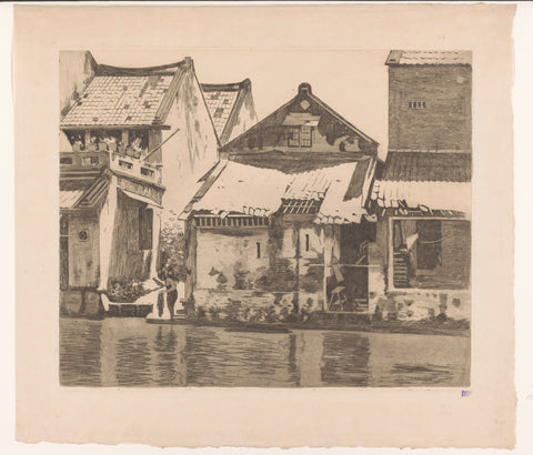 Houses along a river in Jakarta with a woman washing clothes, Willem Witsen, c. 1921 Canvas Print