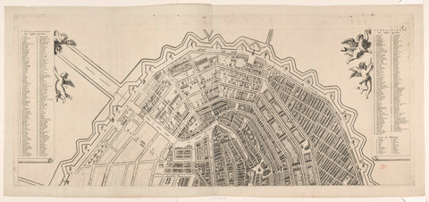 Map of Amsterdam with cityscape (upper part), anonymous, 1676 - in or before 1699 Canvas Print