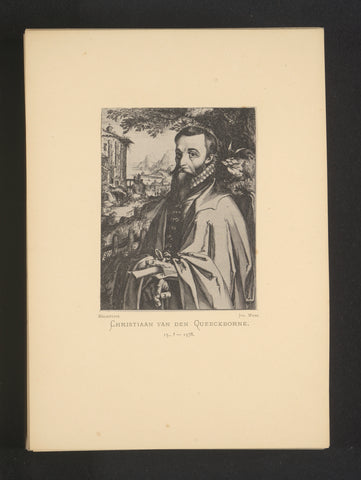 Reproduction of an engraving of a portrait of Christian van den Queborn by Hendrick Hondius, Joseph Maes, c. 1872 - in or before 1877 Canvas Print