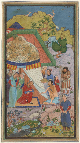 Episode from the love story of Laila and Majnun, Majnun in conversation with Laila in front of a tent, anonymous, c. 1500 - c. 1700 Canvas Print