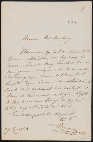 Letter to Lambertus Hardenberg, Louis Meijer, 1864 Canvas Print