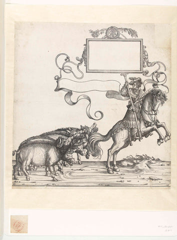 Five wild boars and standard carrier on horseback, Hans Burgkmair (I), 1483 - 1526 Canvas Print