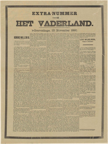 Extra issue about the death of William III, King of the Netherlands, on 23 November 1890, anonymous, 1890 Canvas Print