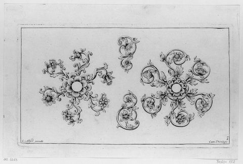 Two large and two small motifs consisting of leaf vines and flowers, Johannes Jacobsz Folkema, c. 1690 - c. 1700 Canvas Print