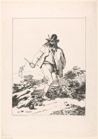 Spanish guerrilla fighter with dagger in a landscape, Nicolas Toussaint Charlet, 1839 Canvas Print