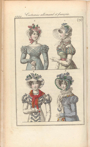 Journal des Dames et des Modes, editie Frankfurt 5 Mai 1822, Costumes allemand et françois, (19), anonymous, 1822 Canvas Print