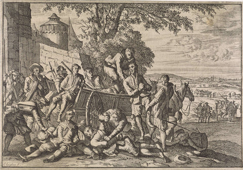 Spanish soldiers are loaded onto carts and taken away, 1641, Caspar Luyken, 1701 Canvas Print