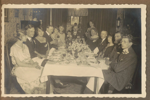 Company at a set table at a festive occasion, possibly in the Netherlands, anonymous, 1924 Canvas Print