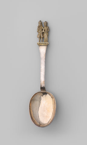 Commemorative spoon with egg-shaped container and stem crowned with William III and Mary, anonymous, 1689 Canvas Print