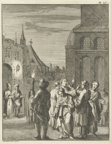 Mourning of women in Damascus in which they scratch open each other's faces, Jan Luyken, 1682 Canvas Print