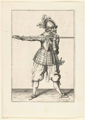 Soldier carrying his skewer with both hands horizontally at shoulder height, Jacob de Gheyn (II) (workshop or), 1597 - 1607 Canvas Print