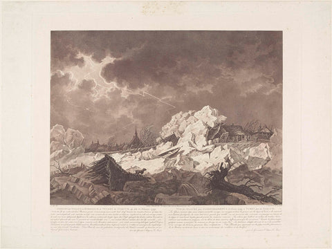 View of the Ysgang and Dykbreuk at Vuuren by Gorcum on 22 February 1799 / Vue des Glaces qui S'Amoncelerent le 22 Fevrier 1799, a Vuren pres de Gorcum, Christiaan Josi, 1802 Canvas Print