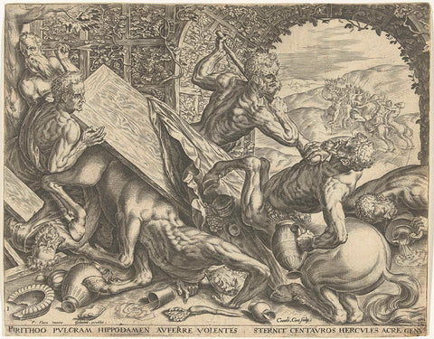 Hercules prevents the heist of Hippodamia by the centaurs, Cornelis Cort, in or after 1563 - before 1595 Canvas Print