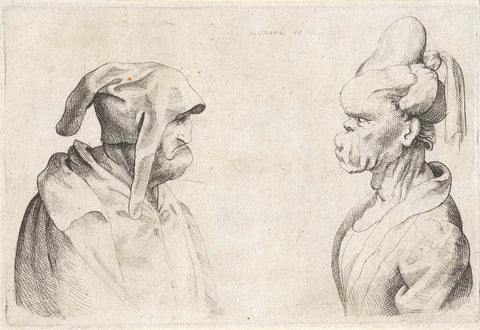 Deformed heads of a man slavish hat and woman with tied-up hair, Wenceslaus Hollar (attributed to), 1645 Canvas Print