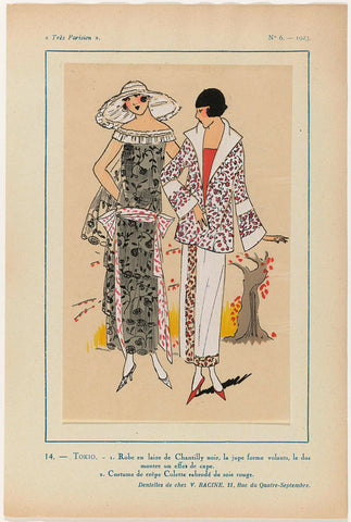 Très Parisien, 1923, No. 6: 14. - TOKIO. - 1. Dress in Chantilly wool..., anonymous, 1923 Canvas Print