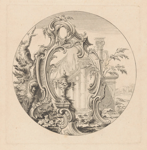 Cartouche in landscape with colonnade, Anthony Walker, 1752 Canvas Print