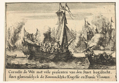 Cornelis de Witt leads the attack on the English fleet during the Voyage to Chatham, 1667, Romeyn de Hooghe, 1675 Canvas Print