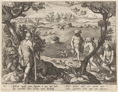 Duck hunting among original inhabitants of America, C. Galle, 1594 - 1598 Canvas Print