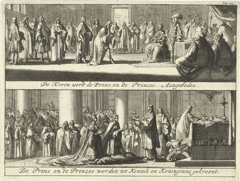 Prince and princess are presented with the crown / Prince and princess crowned king and queen, Jan Luyken, 1690 Canvas Print