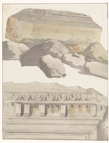 Two pieces of an architrave of the ancient temple in the old city of Manduria, Louis Ducros, 1778 Canvas Print