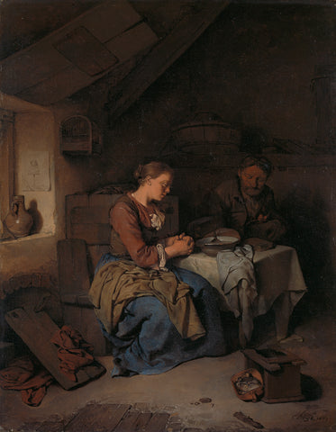 Saying Grace, Cornelis Pietersz. Bega, 1663 Canvas Print