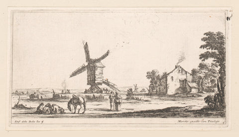 Landscape with resting figures at a mill, François Collignon, 1620 - 1687 Canvas Print