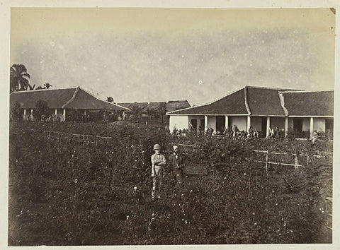 Two men in front of a building, Woodbury & Page, 1863 - 1869 Canvas Print